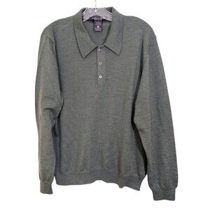 Marco Fiori Merino Wool Sweater Mens M Extra Fine Italy Button Collar Knit Green